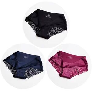 Elegant Women's Lace Trim Panties - Black, Blue, and Burgundy